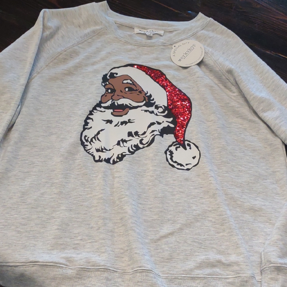 Workshop Republic Clothing Gray Sweatshirt with Red Glitter Accent